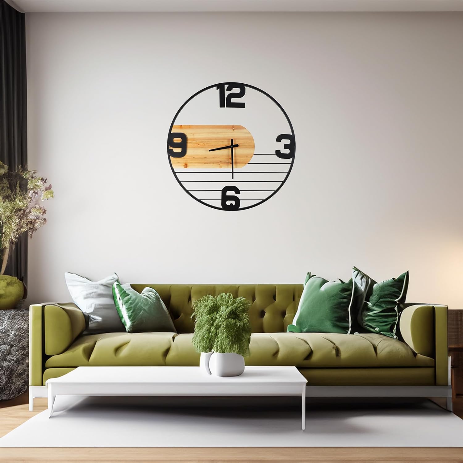 [PJ Collection] 24 Inch Large Metal Wall Clock, Oversized Numeral Wood Decorative Metal Wall Clock, Battery-Operated Precise Quartz Clock