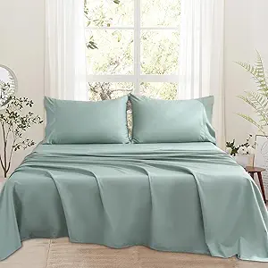 Bedlifes 1000 Thread Count 100% Egyptian Cotton King Size Sheets Set - Sateen Soft Silky Breathable Luxury Cooling 4 Pieces (Sage Green)