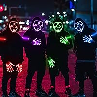 Vista 6 de 3 Set Halloween Led Mask Light Up Scary Mask Gloves and led Armbands Glow in the Dark Halloween Costume Party for Adult Kid