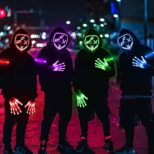 Miniatura 6 de 3 Set Halloween Led Mask Light Up Scary Mask Gloves and led Armbands Glow in the Dark Halloween Costume Party for Adult Kid