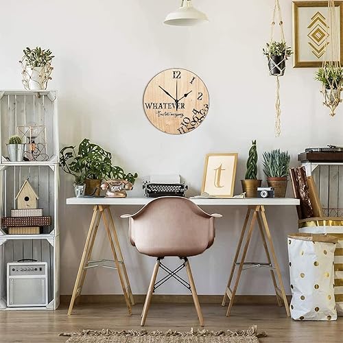 Miniatura 6 de Reloj de pared de 10 pulgadas, de grano de madera rústica, divertido con texto en inglés "Whatever I'm Late Anyways", reloj de pared vintage de