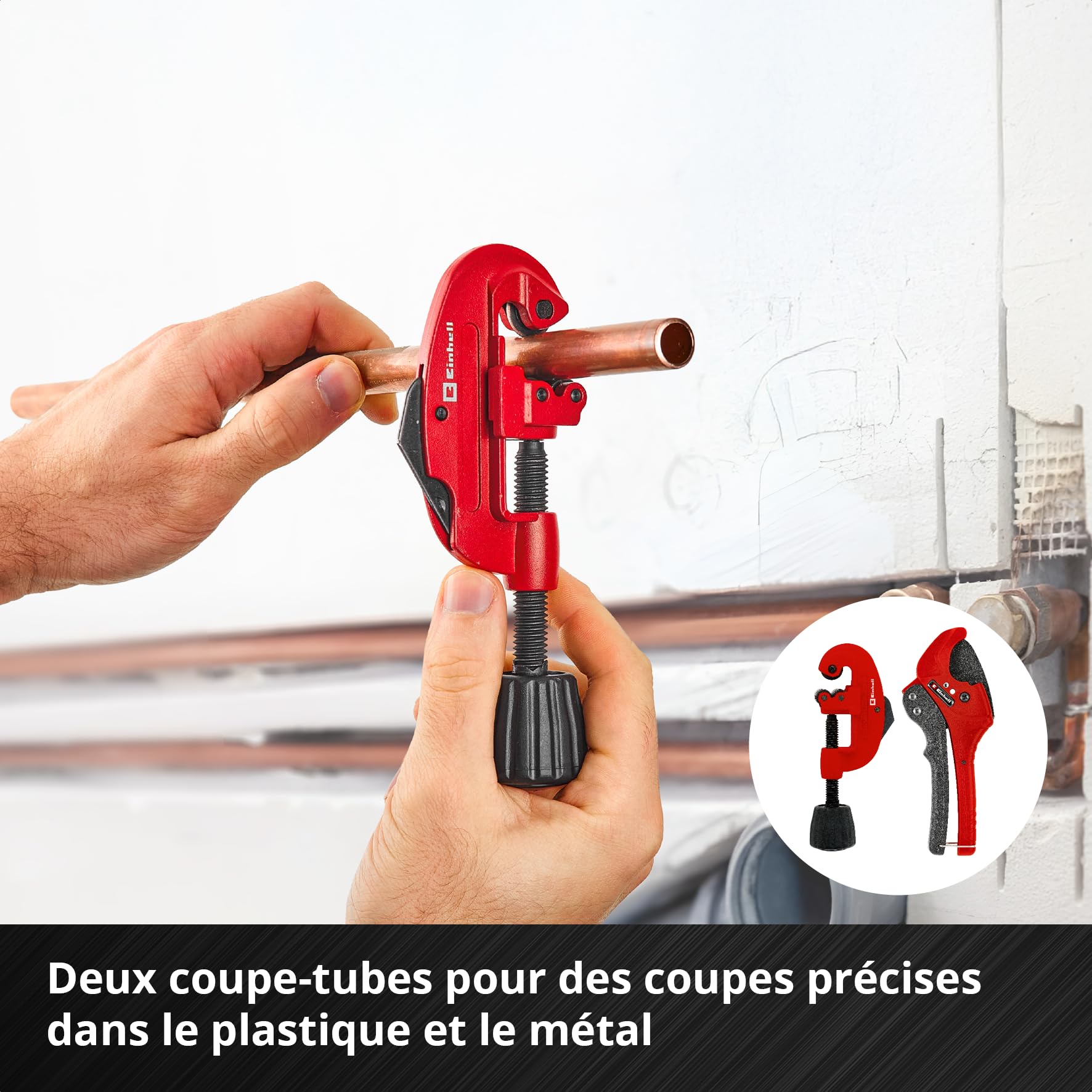 Einhell E-Case insert d’outils 8 pièces avec kit d’installation sanitaire | Kit plomberie | coupe-tube | clé lavabo multifonction | emporte-pièce tôle | clé armoire électrique | ruban isolant | pinces