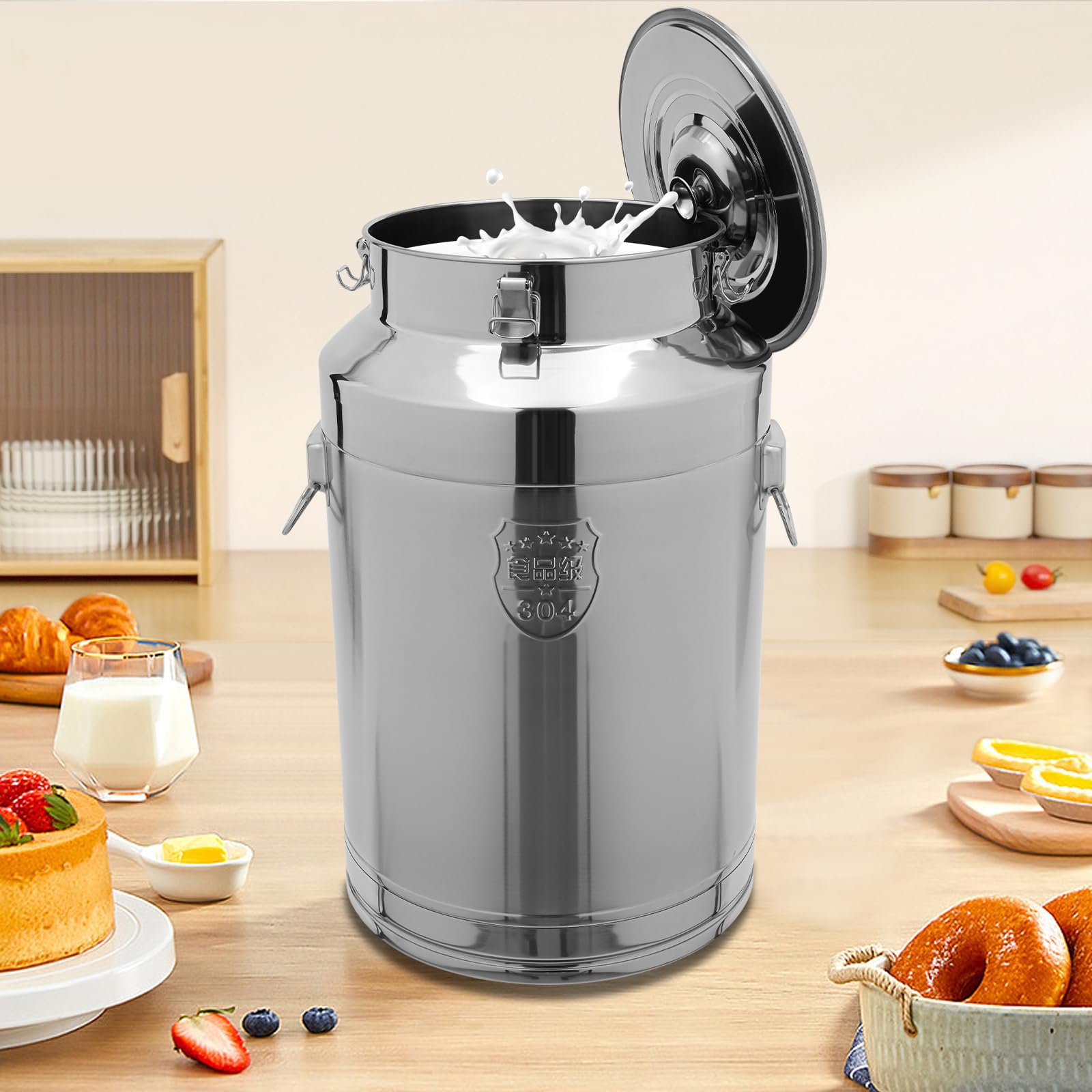 Recipiente térmico XXL, 76 L, recipiente térmico para alimentos, grande, de acero inoxidable 304, con tapa, cubo sellado para guardar leche, zumos de frutas y aceite comestible, 40 x 64 cm