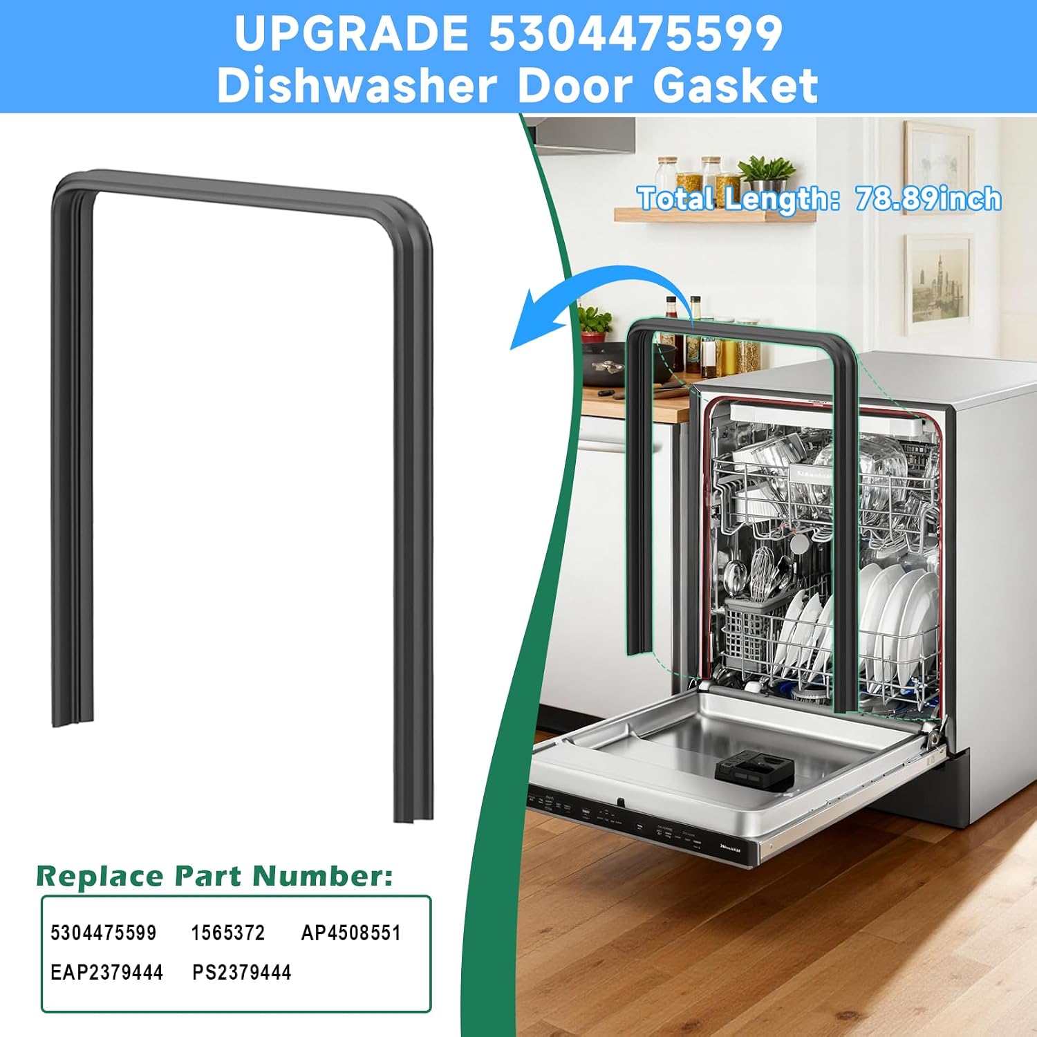 Upgraded 5304475599 Dishwasher Tub Gasket Door Seal Replacement Compatible with Frigidaire, Kenmore, Electrolux Dishwasher Door Gasket Seal 1565372 AP4508551 EAP2379444 PS2379444 Dishwasher Tub Seal