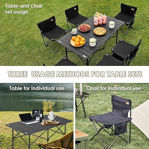 Miniatura 7 de Juego de silla y mesa plegable para camping, mesa de picnic portátil con asientos para más personas, mesa compacta plegable para acampar con bolsa