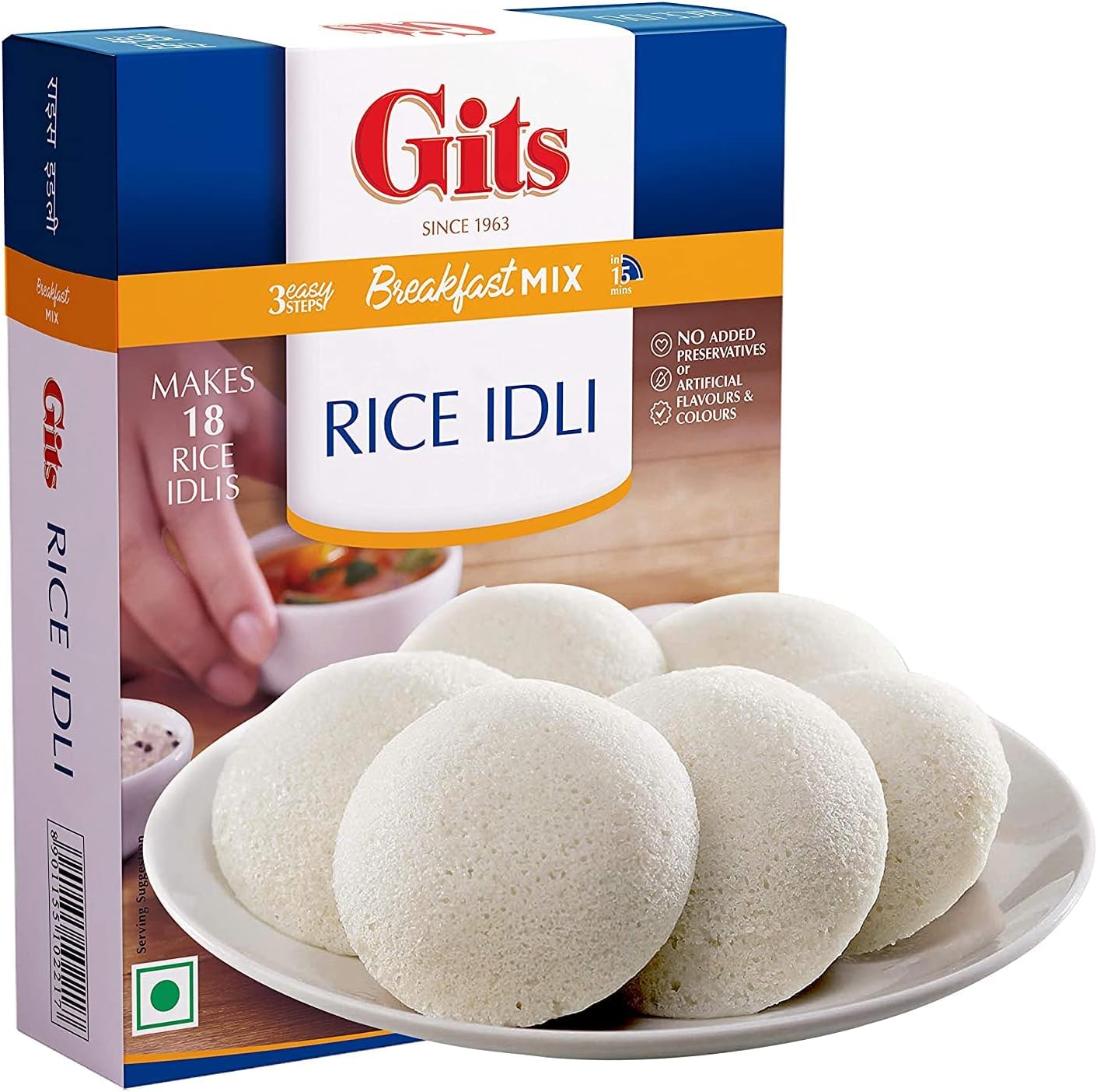 Gits Rice Idli Instant Breakfast Mix 200g - Made From Fermented Batter Of Rice & Lentil - A Traditional South Indian Breakfast -Makes 45 Idlis (Pack of 1)