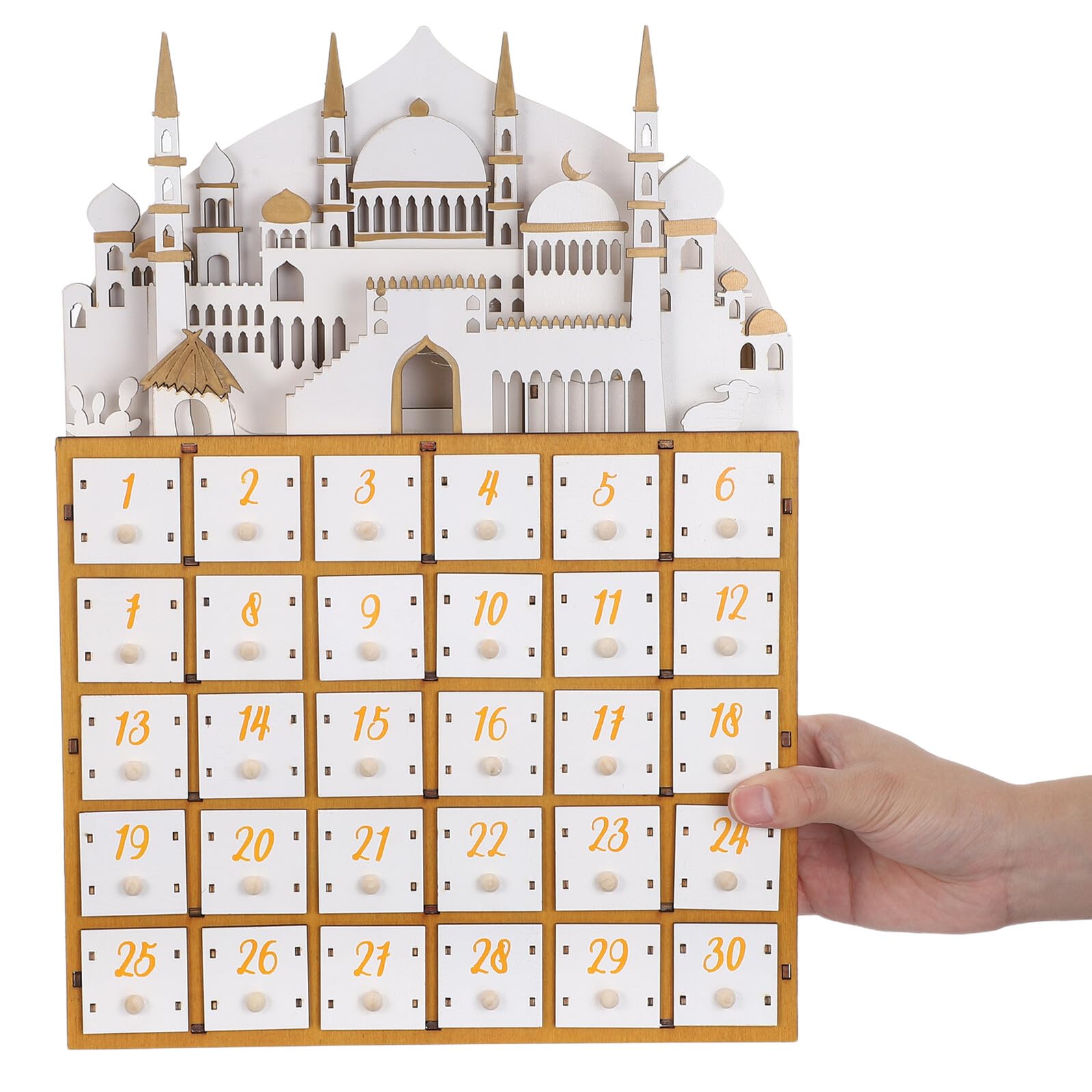 ULTECHNOVO Ramadan-adventskalender aus Holz mit Schubladen und Led-beleuchtung Countdown-kalender für Muslimische Feiertage Tischdeko mit Schubladen für Ramadan und Eid