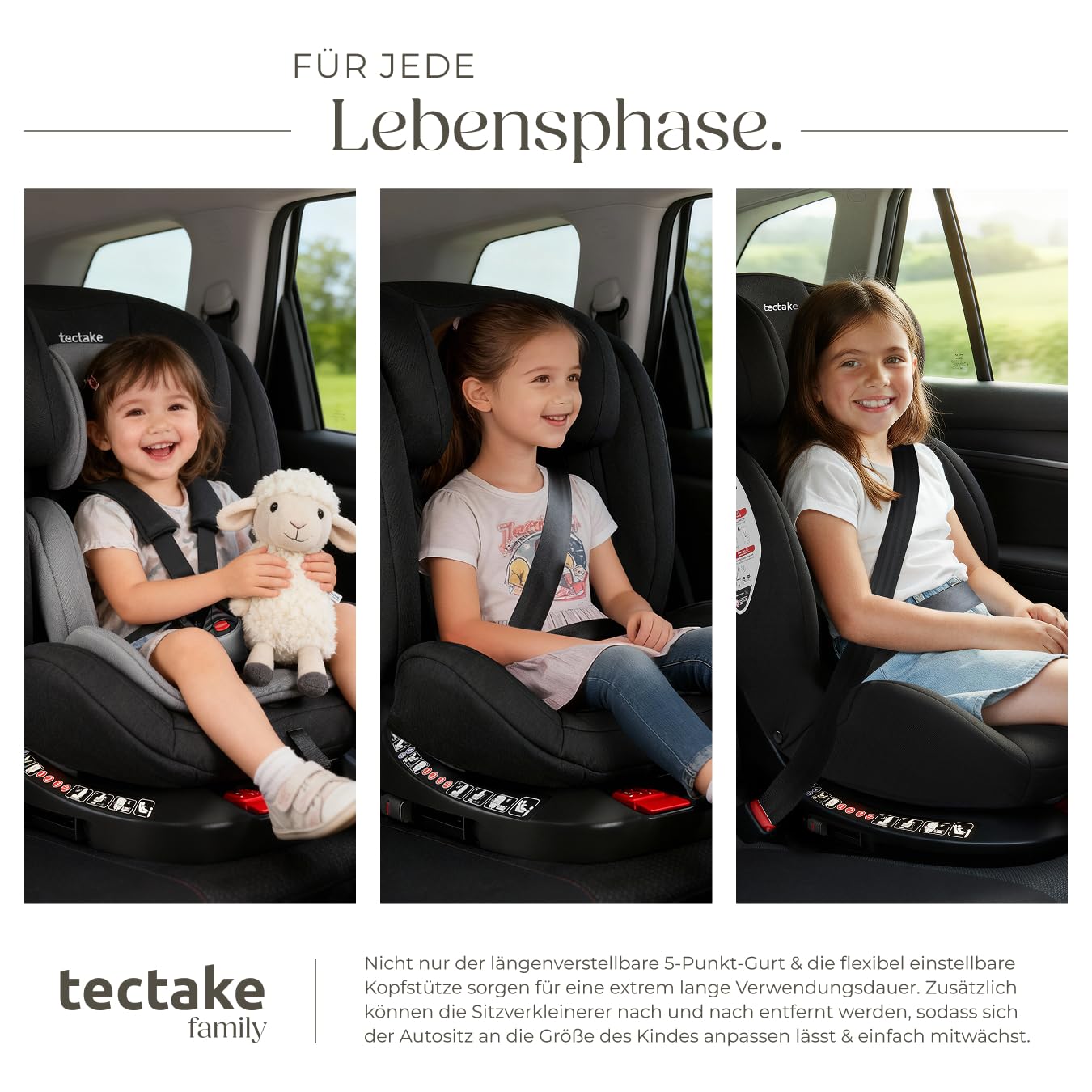 tectake® Kindersitz drehbar für Kinder von 40-150 cm, Kindersitz Isofix, i-Size (ECE R129), Autokindersitz bis 36 kg, 360° drehbar, Autositz Befestigung mit 5-Punkt Sicherheitsgurt und Top Tether