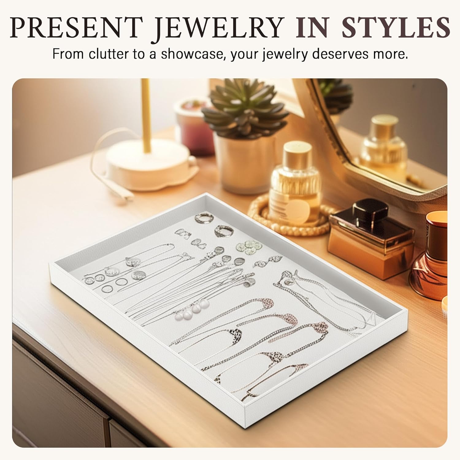 RJ Displays Stackable Jewelry Tray Set, Stackable Plastic Jewelry Organizer Tray, Jewelrys Drawer, Drawers Inserts, Earring Organizer for Women Perfect Trays 14.75x8.25x1 in (White, 6 Pack)