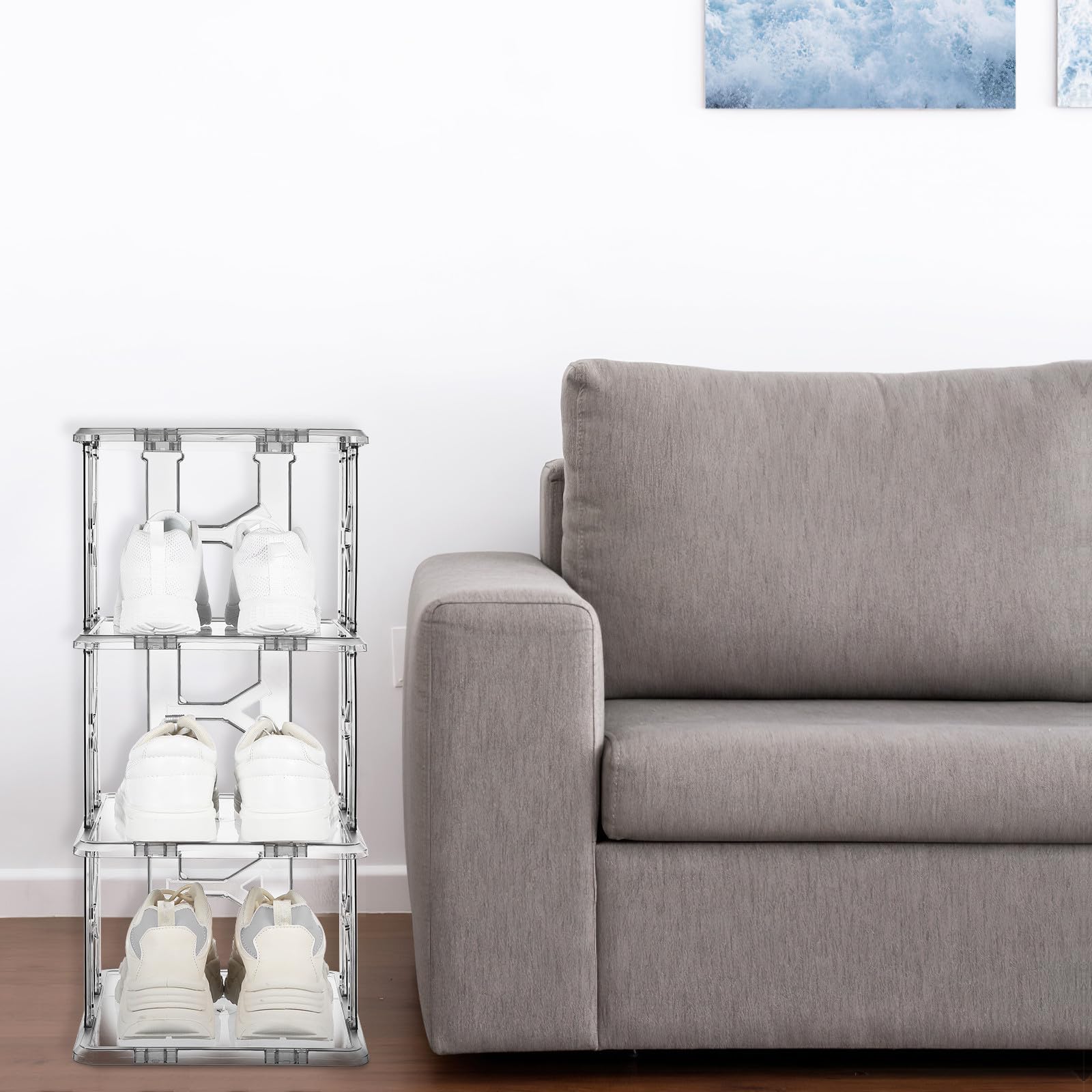 SEWACC Organizador de Zapatos Vertical Diseño de 4 Capas de Plástico Estante Que Ahorra Espacio Fácil de Limpiar Amplio Almacenamiento Hogar para Armario