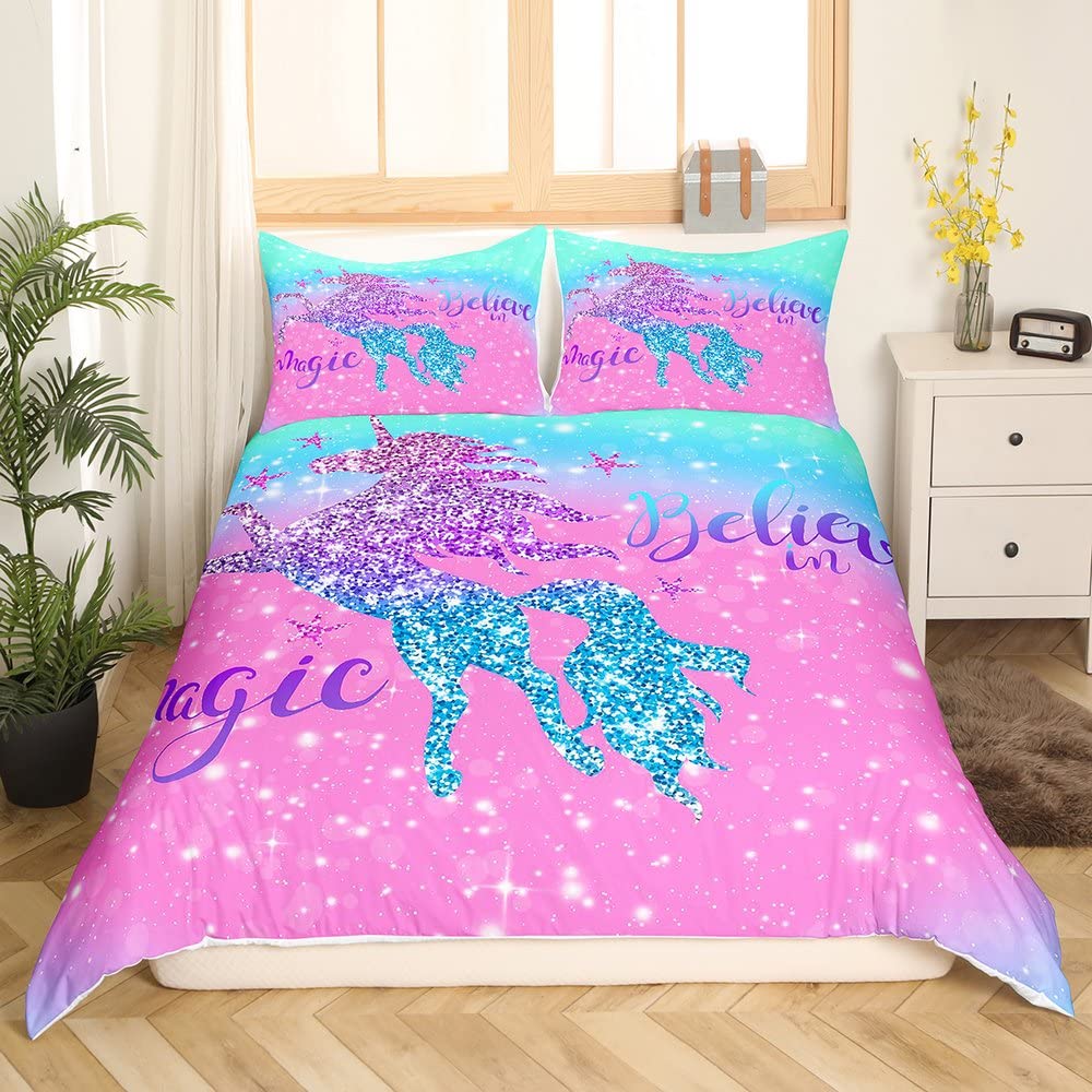 Housse De Couette Licorne 140x200 Cm Fille - Microfibre Douce, Design Afro Licorne - Pour Enfant, Cadeau