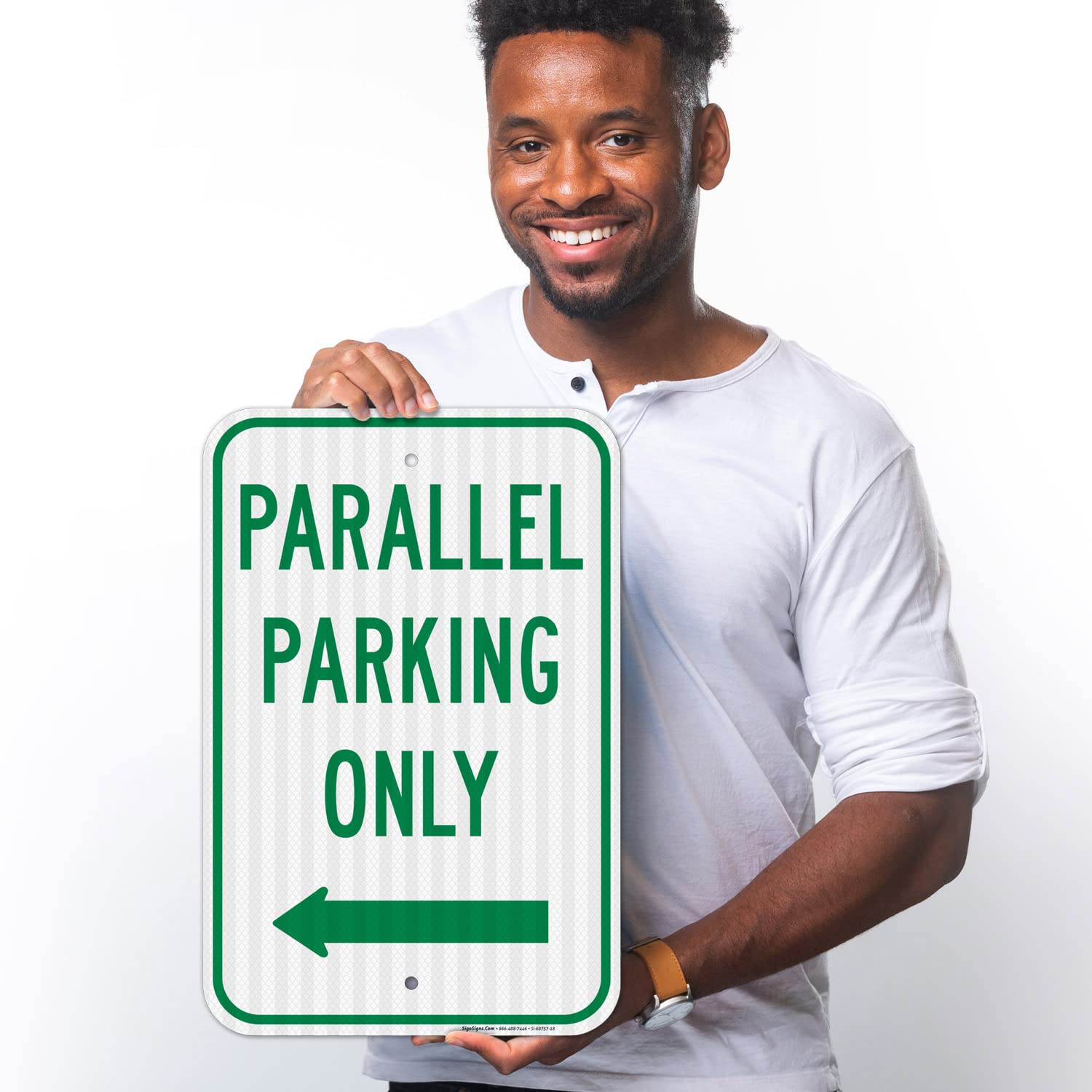 Parallel Parking Only with Left Arrow Sign, 12x18 Inches, 3M EGP Reflective .063 Aluminum, Fade Resistant, Made in USA