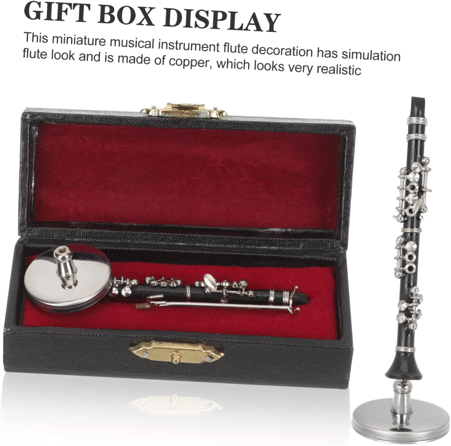Vaguelly 3sets Miniature Clarinet Model Stand and Case Tiny Musical Instrument for Doll House Decoration for Music and Home Decor Copper Material
