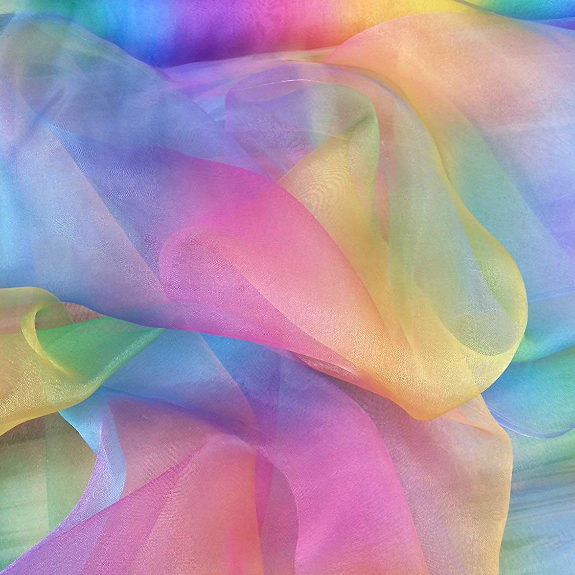 Sheer Organza Fabric 60 Inch 150cm Wide Decoration Dress Voile by The Meter (Rainbow)