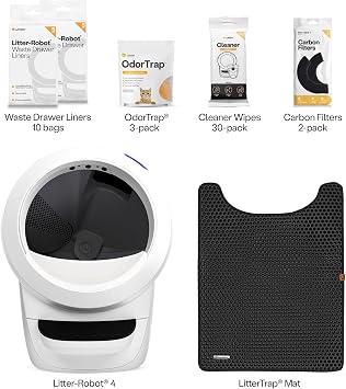 Whisker Litter-Robot 4 Supply & Accessory Bundle, White- Automatic Self-Cleaning Cat Litter Box, Includes Litter-Robot 4, Ramp, Mat, 3 OdorTrap Packs, 10 Liners, 30 Wipes, 2 Carbon Filters