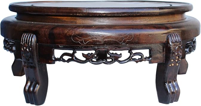 Chinese Brown Wood Round Table Top Stand Display Easel 11.75" Aws129B
