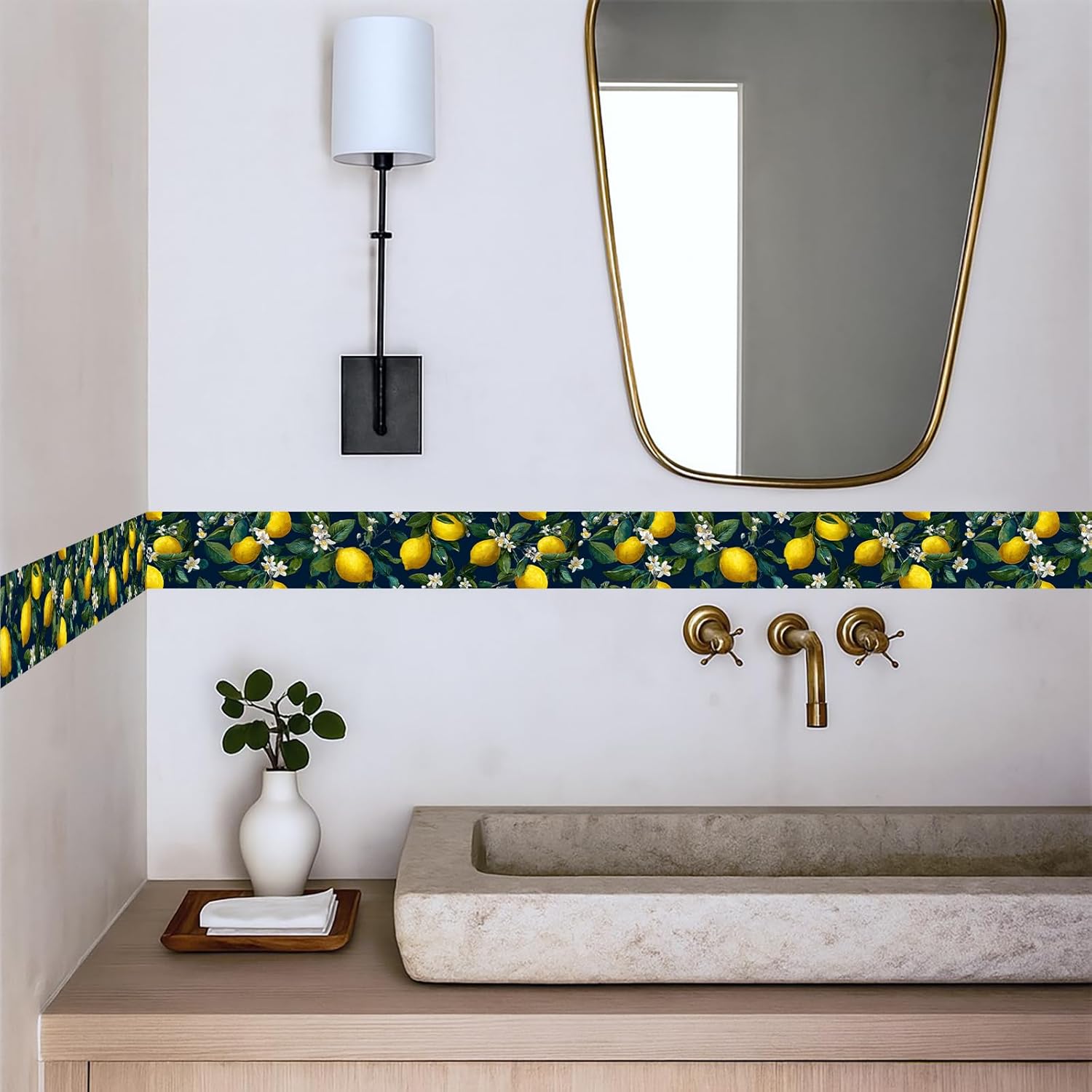 Lemon Wallpaper Border 196x4 Inch Peel and Stick Wall Border Yellow Fruit Pattern Removable Vinyl Wall Trim for Kitchen Dining Room Home Decor
