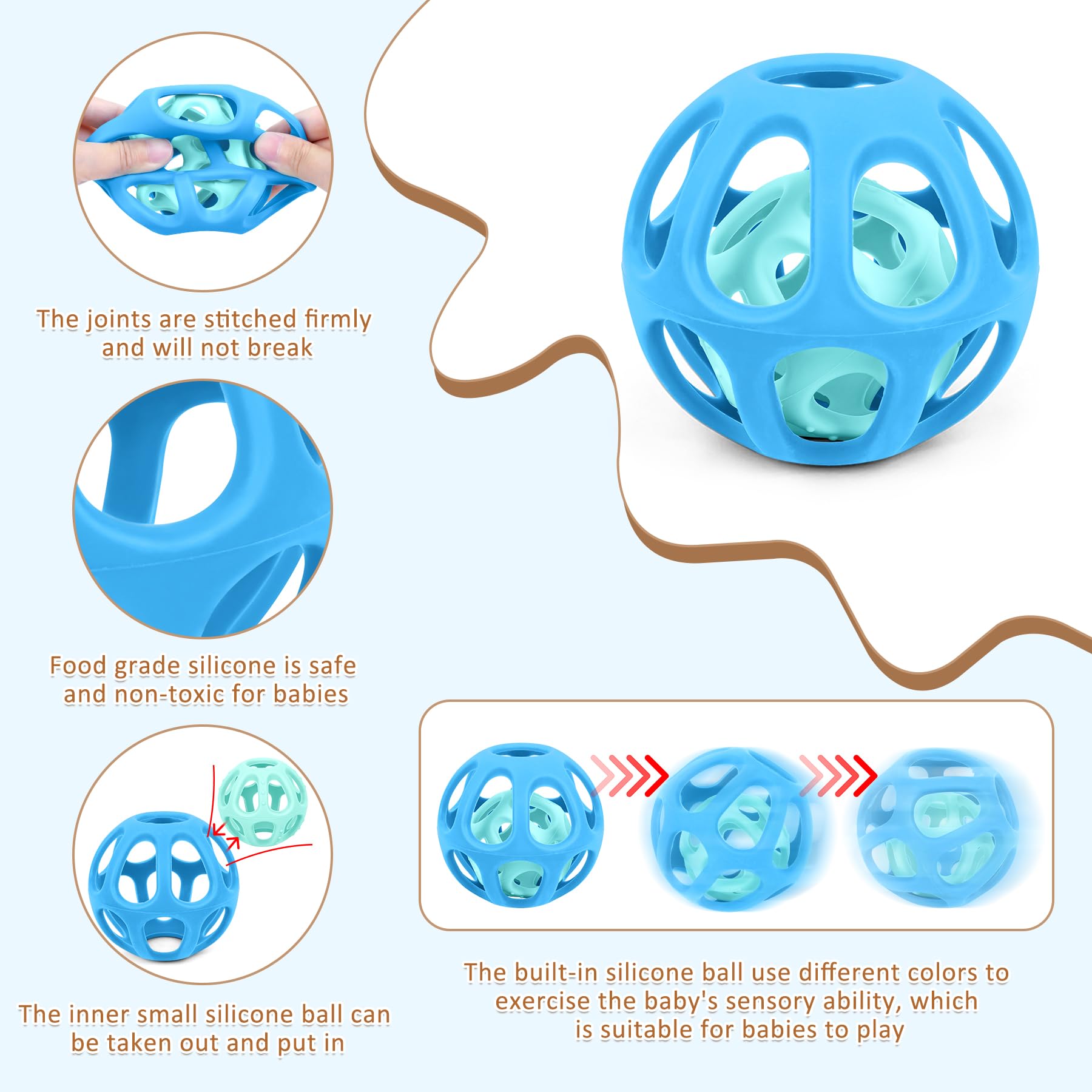 MCGMITT Baby Sensory Balls 8PCS for 6-12 Months, Colourful Grasping Balls Baby Toy, Soft Silicone Teething Toys - Image 2