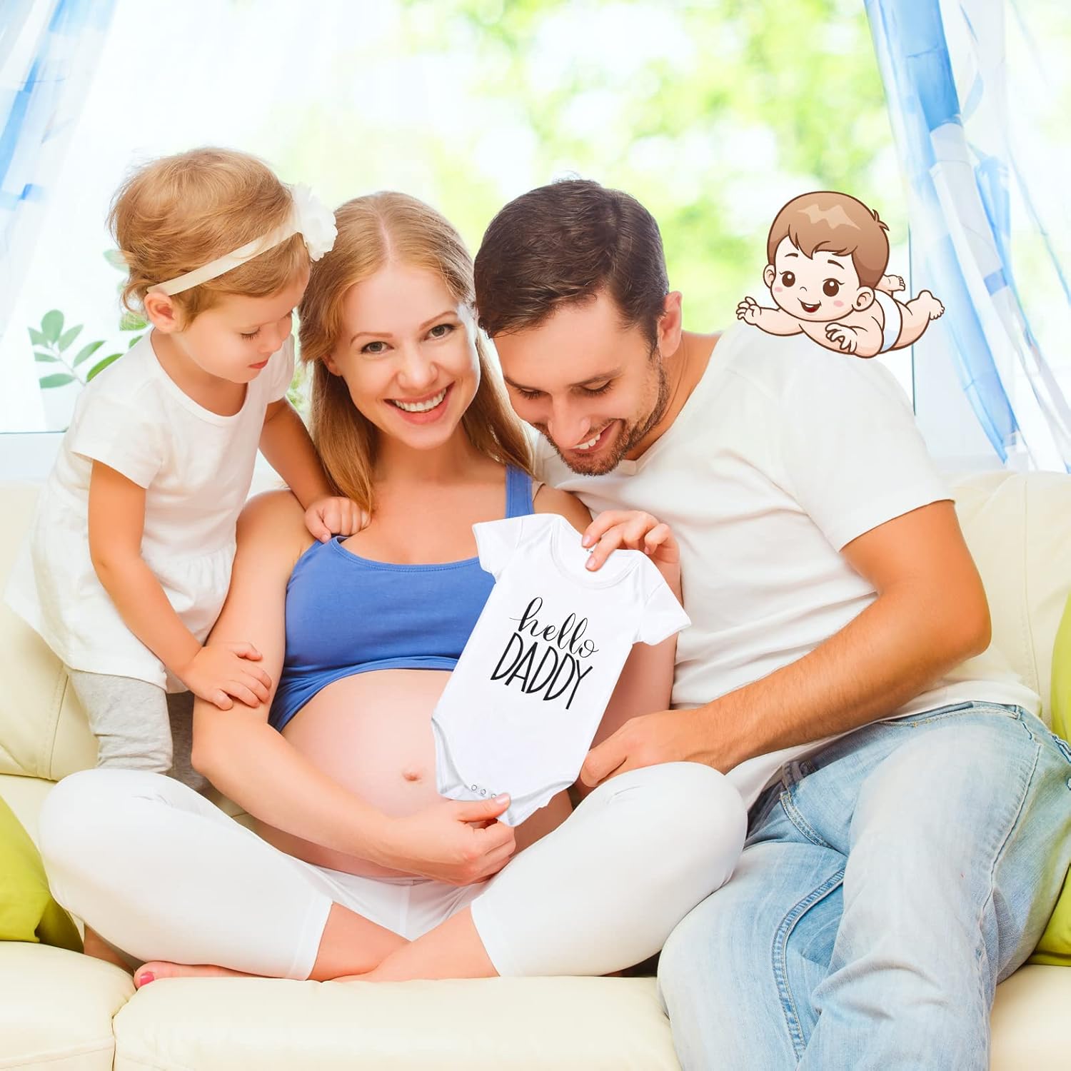 Jiuguva Surprise Pregnancy Announcements for Dad and Husband Pregnancy Test Keepsake Box Wooden Announcement Box Hello Daddy Bodysuit Infant Shoes Reveal Card Envelope Gift Sets for Partner - Image 7