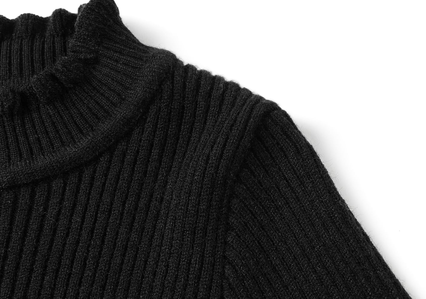 Mud Kingdom Girls Mock Neck Sweater Long Sleeve Knit Top Solid Ruffled Collar Undershirt Slim Fit Lettuce Trim - Image 4