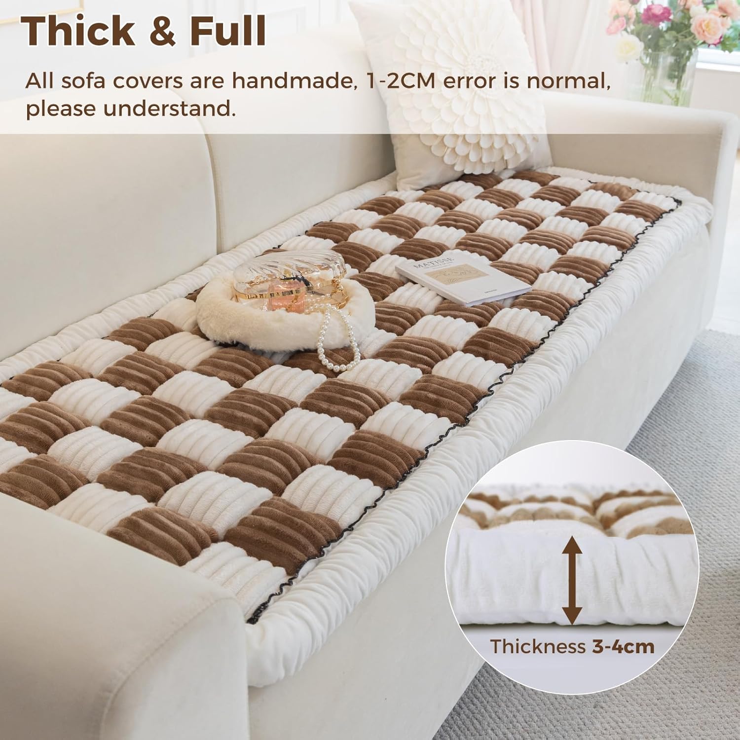 Non Slip Couch Cover for Dogs Washable, Fuzzy Pet Sofa Cover for 3 Cushion Couch Pet Friendly, Durable Dog Bed Cover Furniture Protector Sofa Topper Pads for Large Dogs (27.6x82.7in, Dark Coffee)