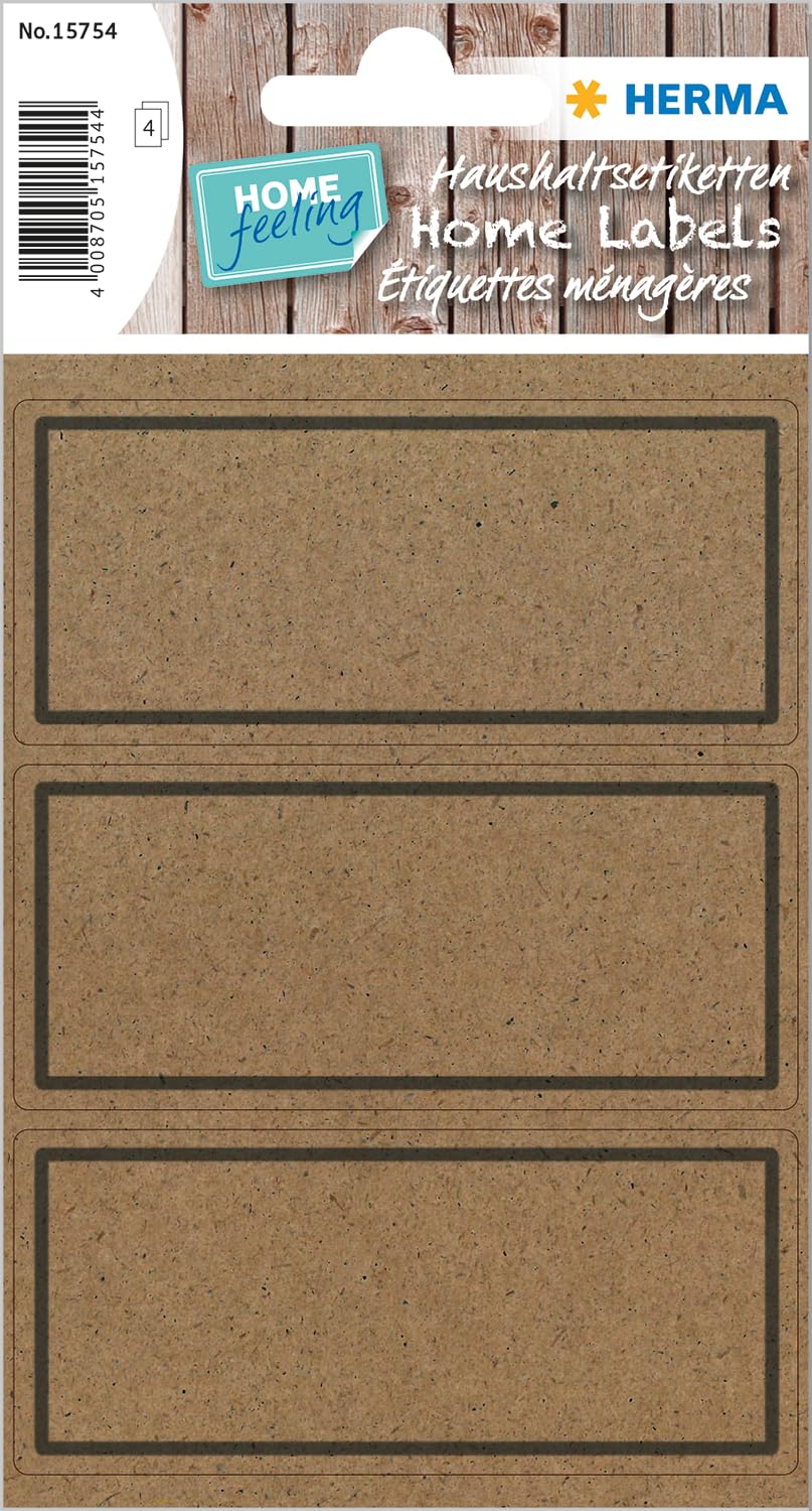 HERMA 15754 Multi-Purpose Labels, 4 Sheets, 82 x 36 mm, 3 Per Sheet, 12 Stickers, Self-Adhesive Household Labels for Labelling, Matt, Blank Adhesive Labels Made of Silphie Paper, Natural Brown