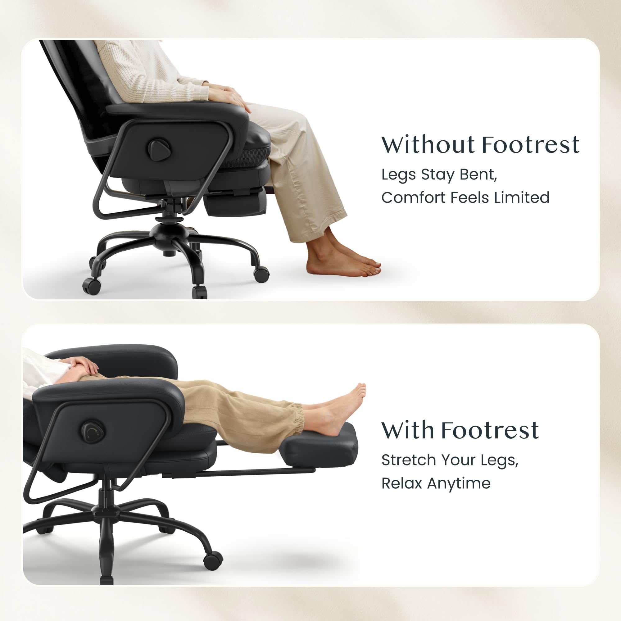 FLEXISPOT Luno Chefsessel Ergonomischer Bürostuhl mit Fußstütze | 160° Liegefunktion, Katzenkratzfestes Kunstleder Ideal zum Arbeiten, Entspannen & Mittagsschlaf Beige