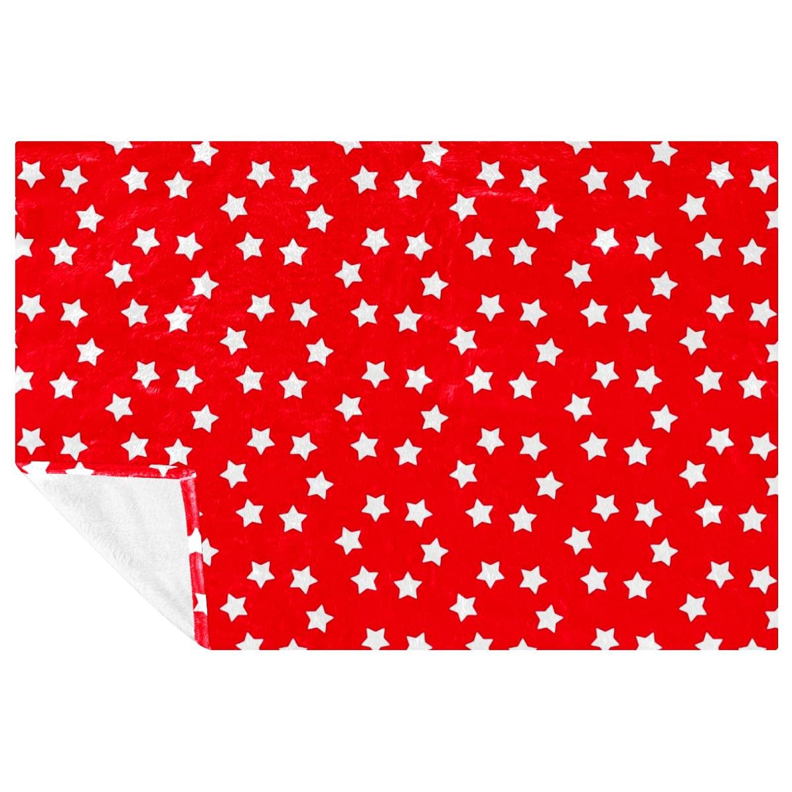Couverture douce étoiles 150x100 cm plaid rouge et blanc de lit