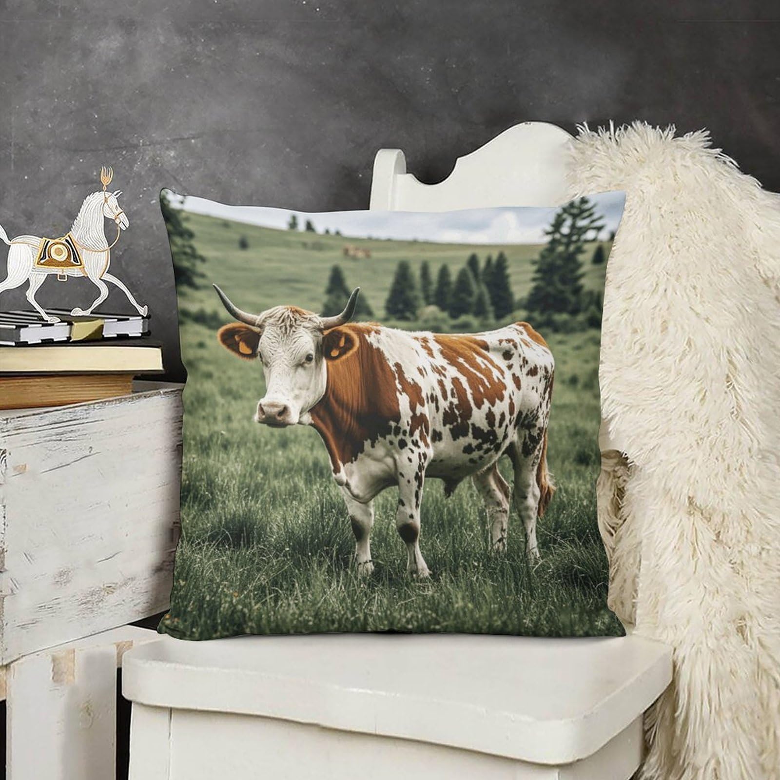 FodPand Decorative Cow Spot Throw Pillow Covers 26x26 Soft Plush Cozy Cushion Cases with Invisible Zipper Body Pillowcase Square Accent Pillow Shams for Couch Sofa Bedroom Living Room