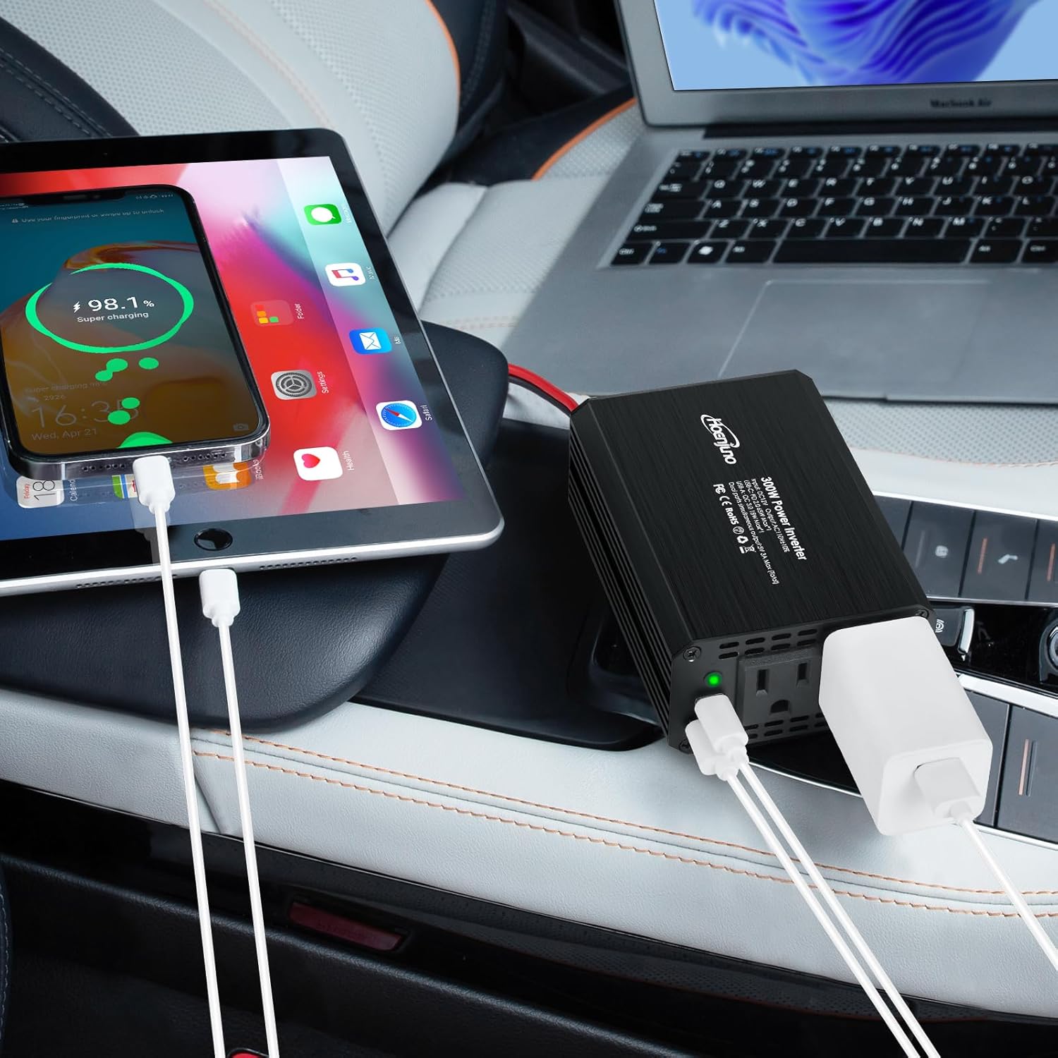 300W Car Power Inverter wirh PD 65W, DC 12V to 110V AC Car Adapter Plug Outlet with 18W USB QC 3.0 Charging Ports-Black