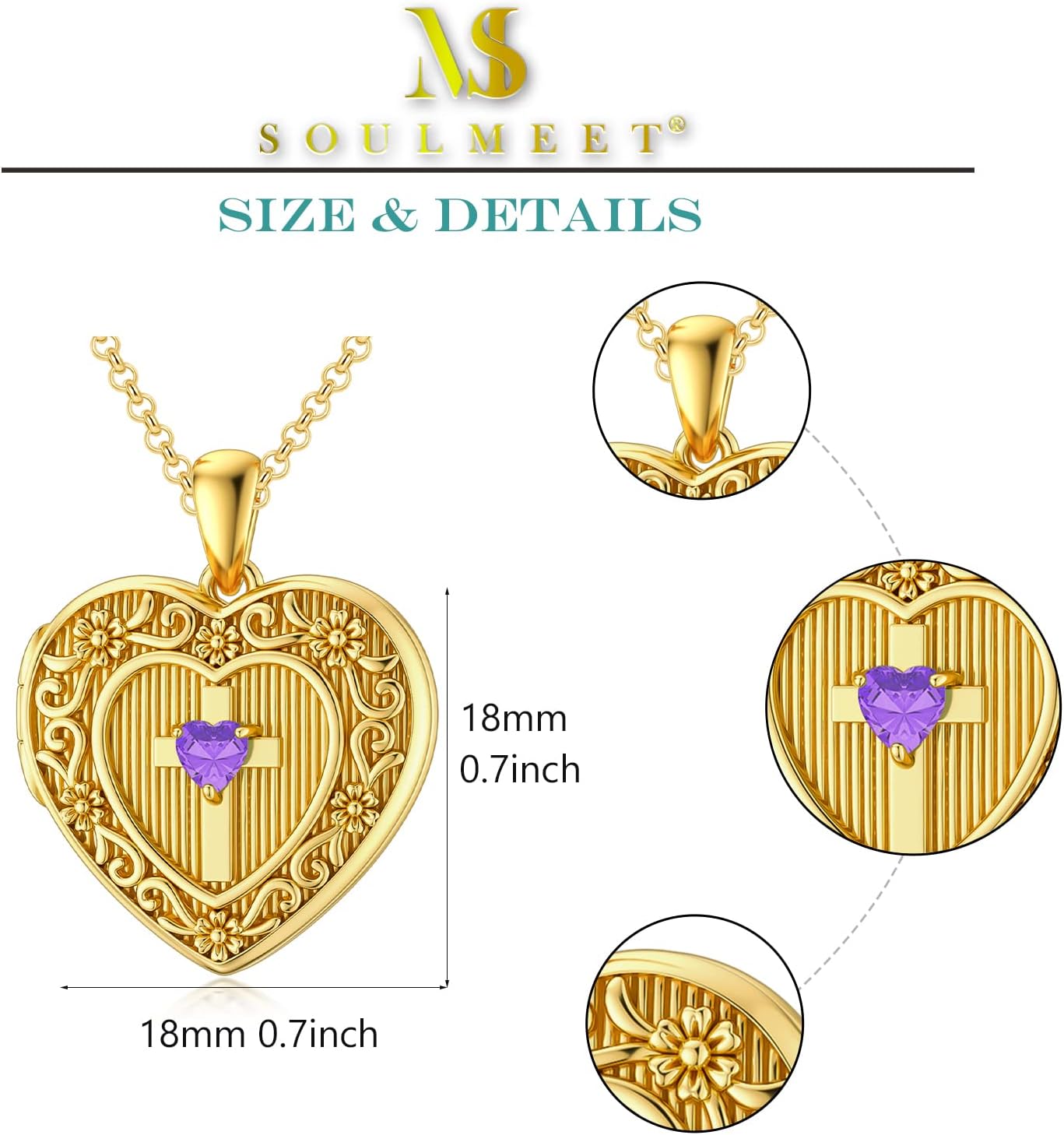 SOULMEET Personalized Gold Birthstone Cross Locket Necklace That Holds 1 Picture Photo Heart Birthstone Locket Gift for Women Men
