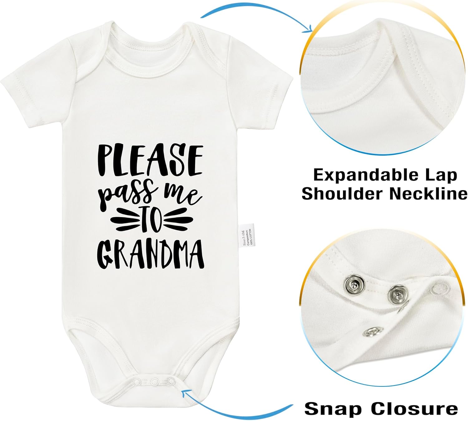 Please Pass Me to Grandma Bodysuits, Infant Boys Girls Unisex Newborn Cotton Romper Short Sleeve Outfits 0-24 Months - Image 4