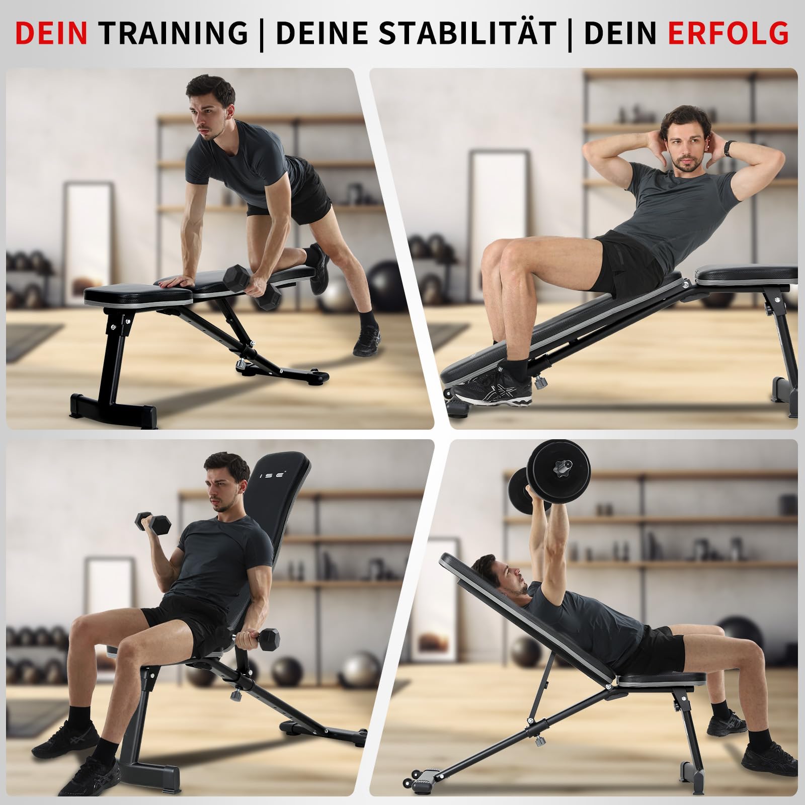 ISE Vergrößerte Hantelbank Klappbar Multifunktion Schrägbank mit 6-Fach Verstellbarer Rückenlehne Bankdrücken, Trainingsbank für Ganzkörper-Workout, Fitnessbank für zu Hause SY-5021