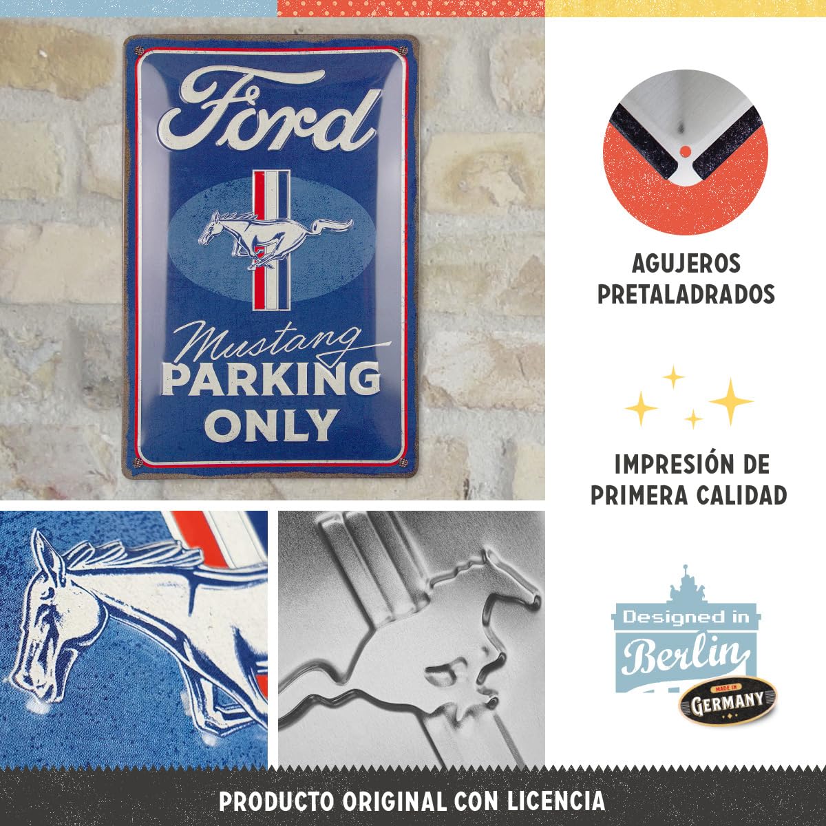 Nostalgic-Art Cartel metálico retro, 20 x 30 cm, Ford Mustang – Parking Only – Idea de regalo para fans de Ford, de metal, diseño vintage