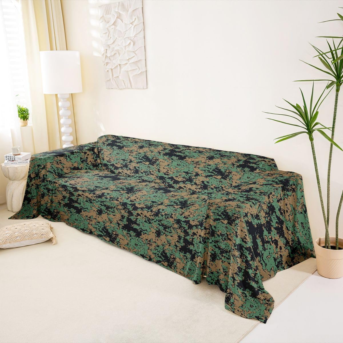 Erosebridal Camoflage Sofa Cover Boys Vintage Camo Couch Cover Non Slip 71" x 102" Military Camo Washable Sofa Slipcover Woodland Brown Army Green Rustic Couch Protector