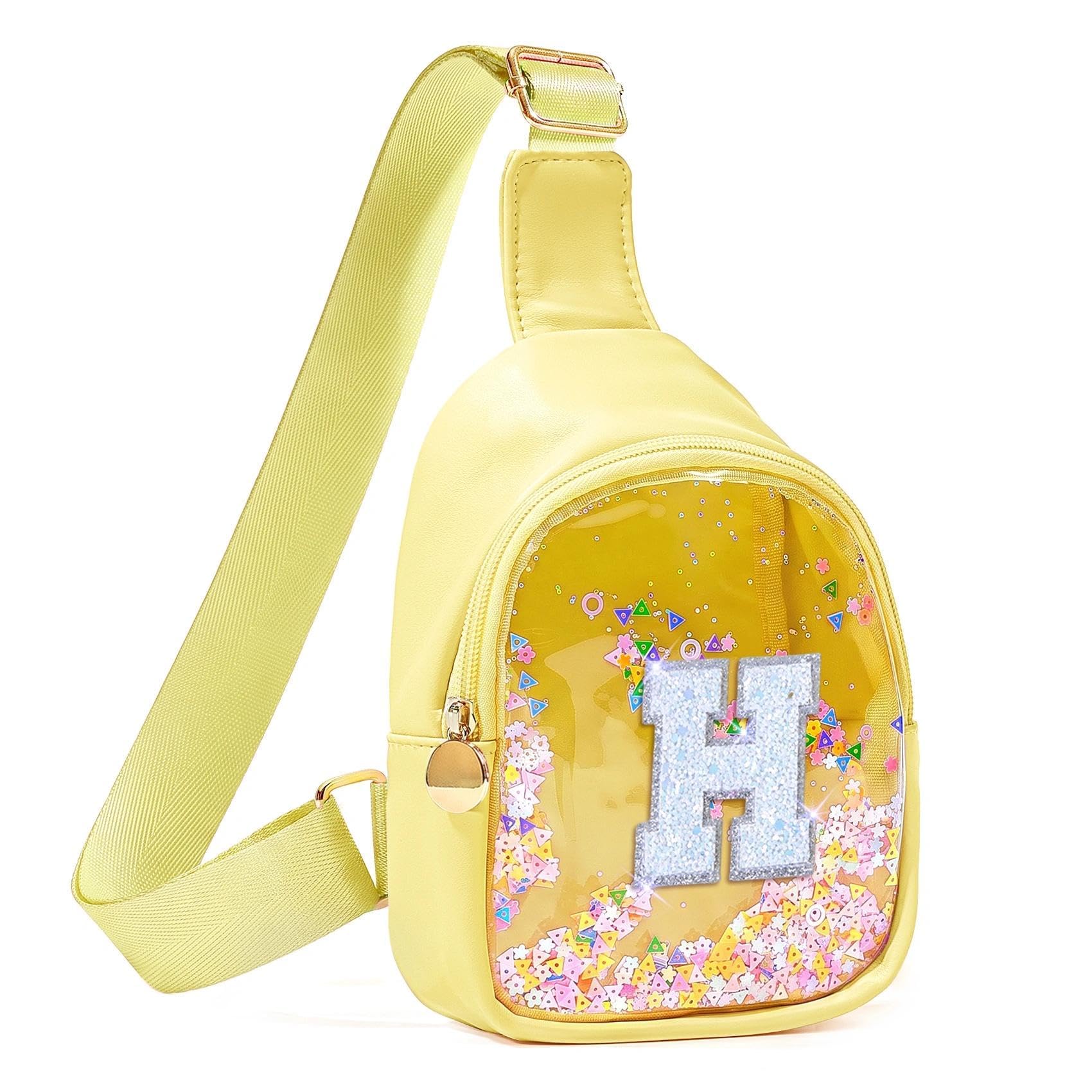 COSHAYSOO Personalized Christmas Birthday Gifts Burr Basket Stuffers for Girls Yellow Purse Sling Bag Crossbody Girl Cute Funny Cool Mini Travel Fashion Accessories Monogrammed Initial Letter H