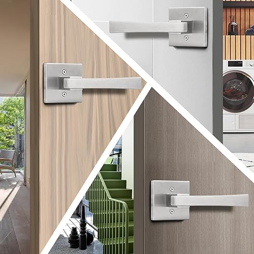 Miniatura 4 de Orger Paquete de 2 manijas de puerta simuladas de níquel satinado que no giran, manija de puerta falsa de níquel, manija de puerta interior cuadrada