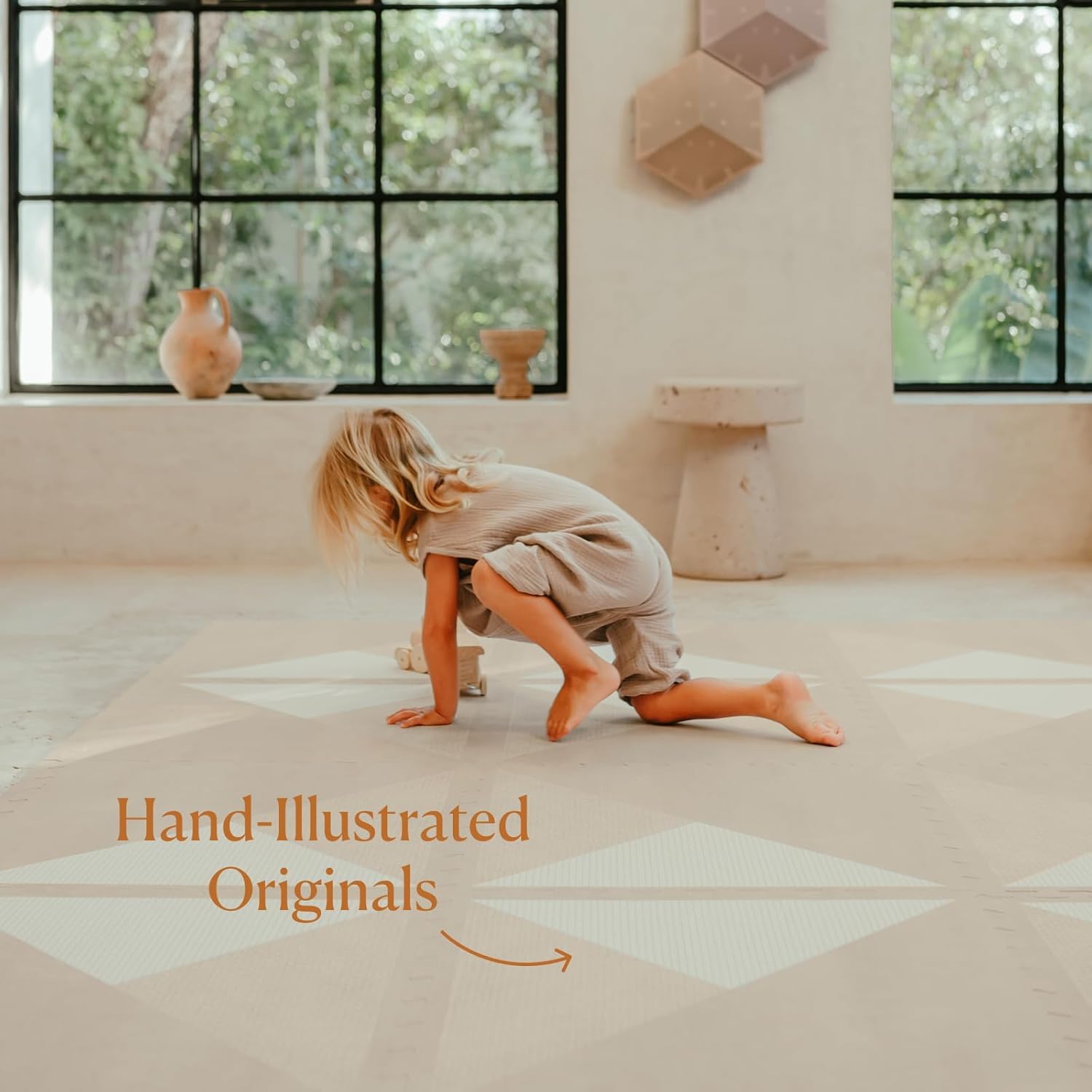Toddlekind Playmat - Premium Foam Playmat, 4 x 6 feet, 6 Tile Extra Thick Foam Floor Puzzle Mat for Babies/Toddlers Stylish, Non-Toxic, Odorless. Perfect for Tummy Time, Crawling, and Play. Ideal for Nursery and Playroom. 0m+ (Golden Beige)