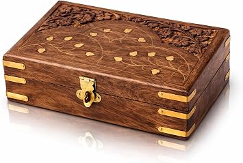 Handmade Wooden Jewelry & Keepsake Box, Decorative Storage Box, 8 x 5 Inch