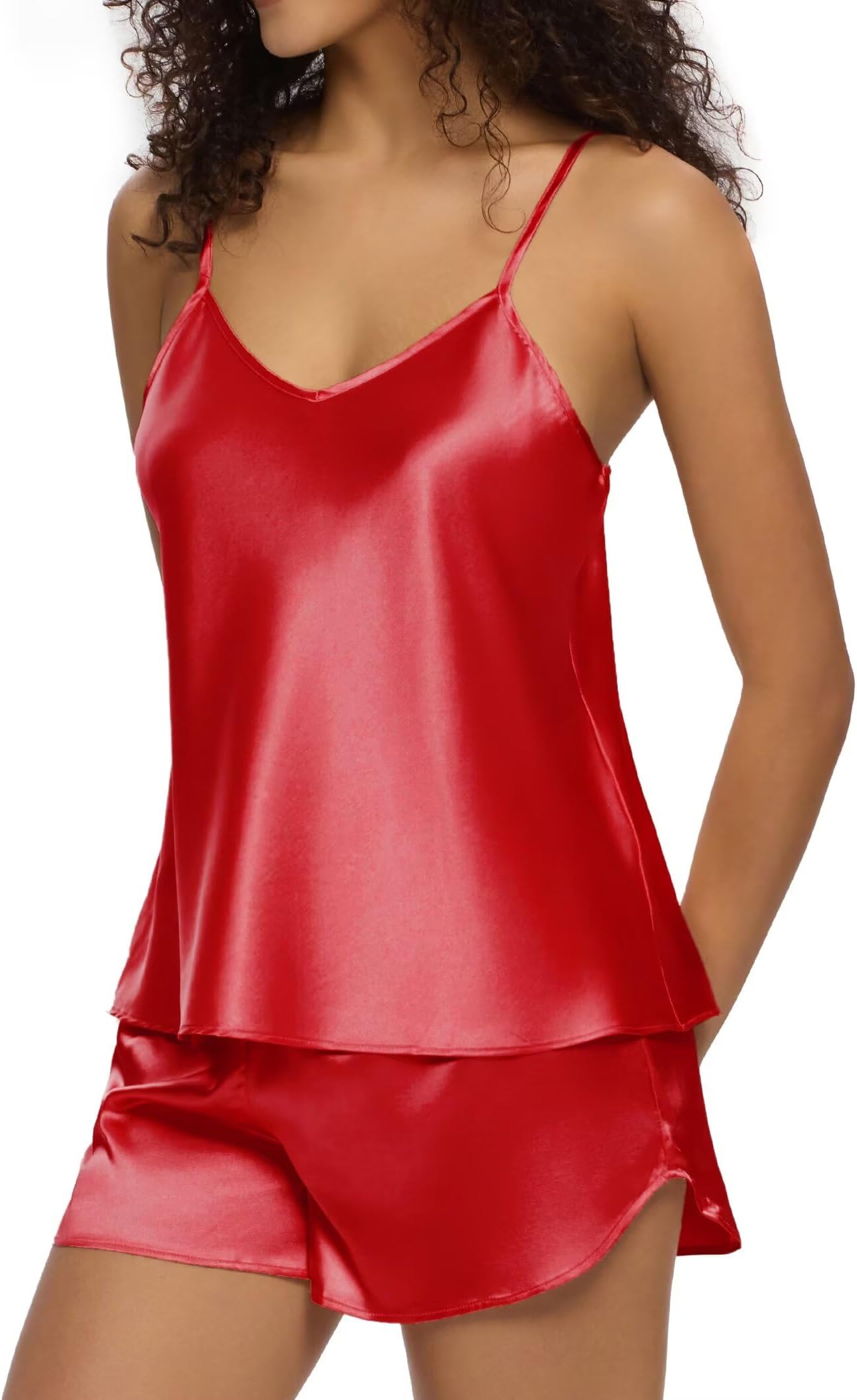 Pajama Sets for Women 2 Piece Silk Lingerie Sleepwear Satin Cami Pj Shorts Set Soft Nightwear