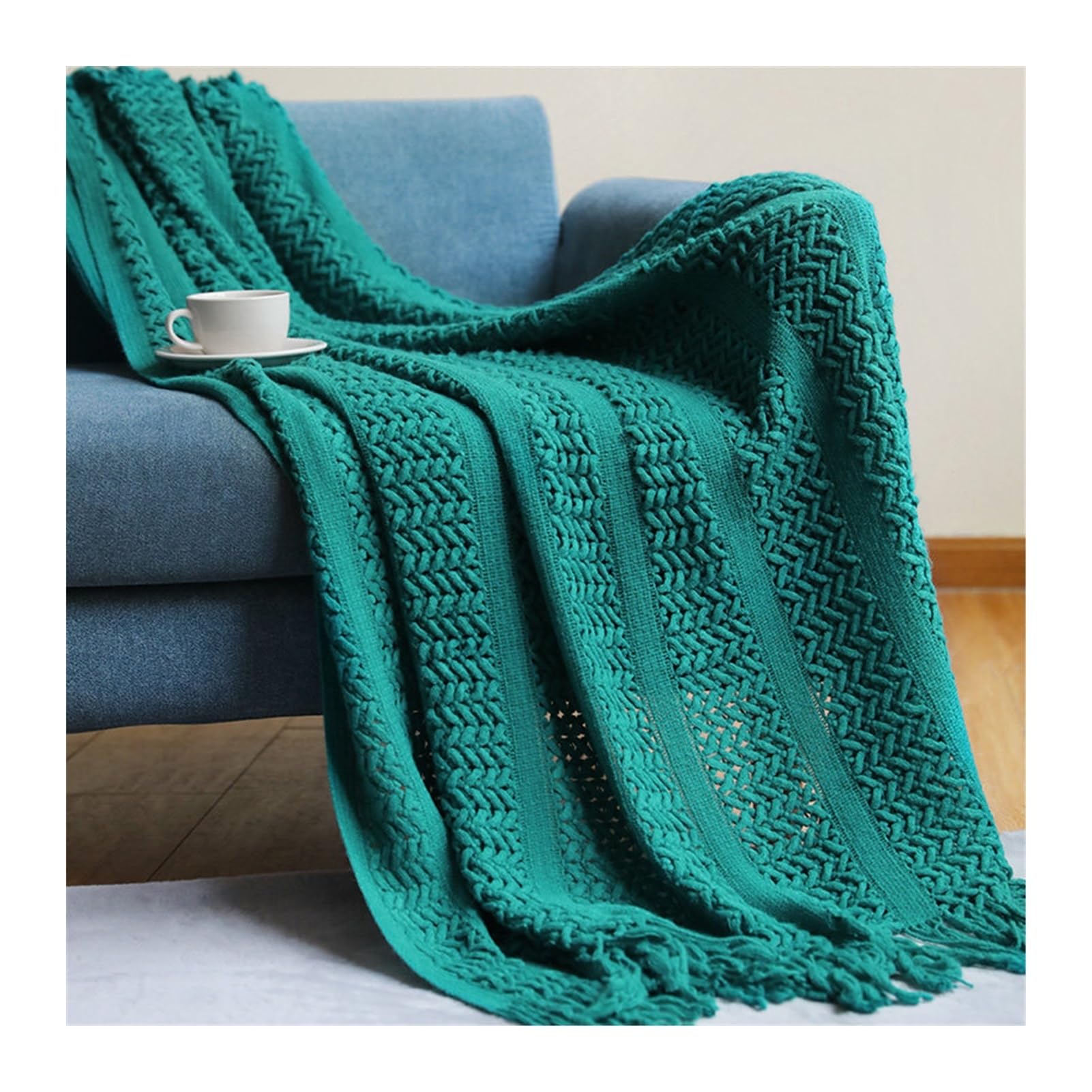 DHJKFU Bohemian Solid Color Oat Pattern Tassel Throw Blanket