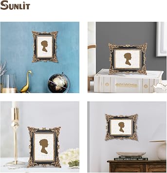 Sunlit Vintage Picture Frame 5x7 Inch, Luxury Antique Photo Frames with Glass Front, Photo Display, Tabletop Wall Hanging, Gift Ideas, Black