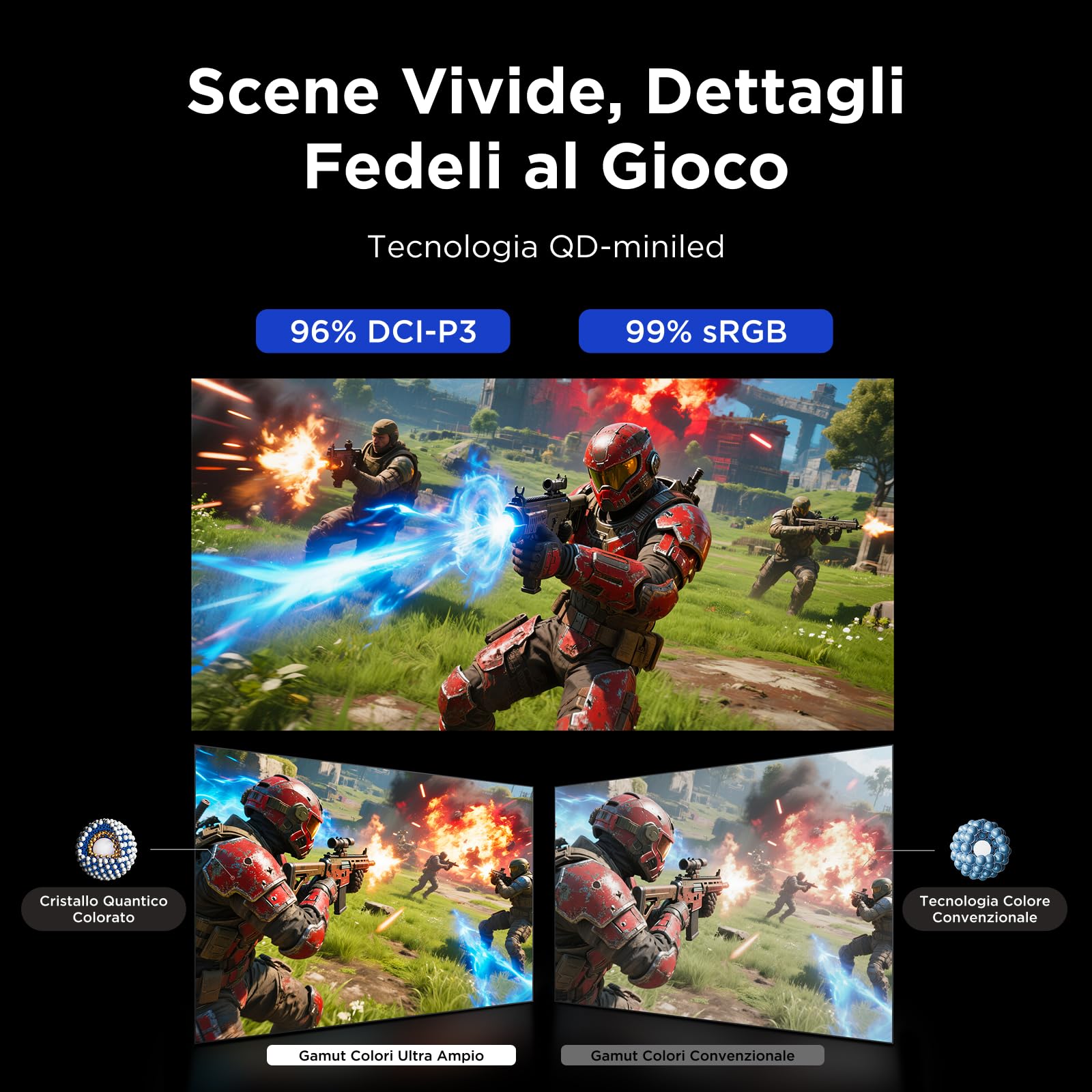 TCL 27G64 Gaming Monitor LED QD Mini da 27 polliciitem namerisoluzione QHD,180 Hz,parnello Fast HVA,HDR 600 nit, tempo dirisposta GTG di 1ms, compatibilità AMD Freesymc, G-Sync