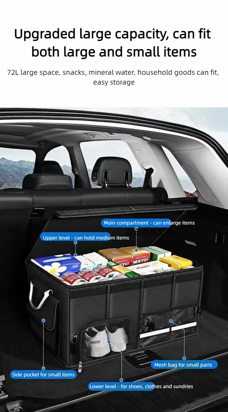Kofferraum Organizer für Mercedes Benz V-Klasse W447 I 2014-2024,Auto Organizer Kofferraum mit Fächern Klappbarer Deckel Aufbewahrungsbox,Auto Faltbox Kofferraumbox,72L Bla-ck
