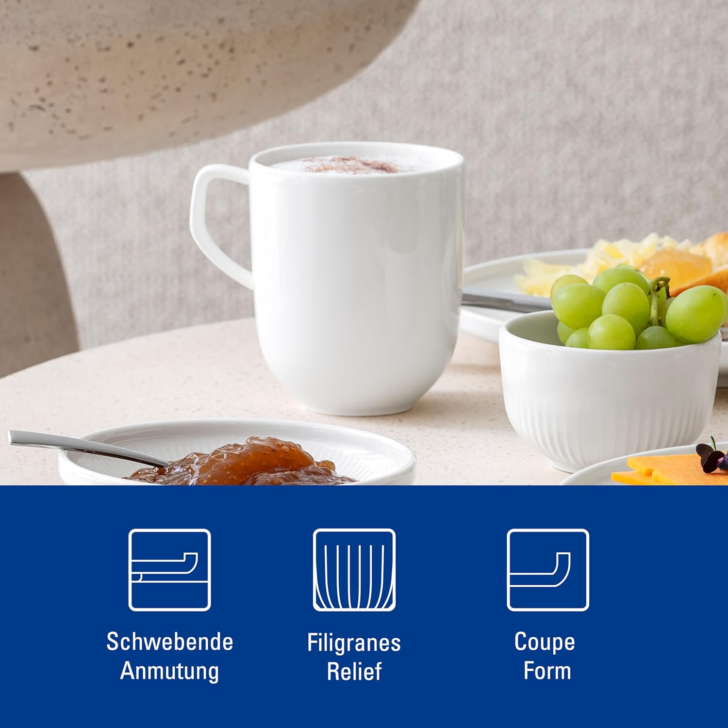 Villeroy & Boch Afina Mug with Handle, Premium Porcelain, Made in Germany, Dishwasher and Microwave Safe, 3.25 x 4in, Stackable, White - Image 6