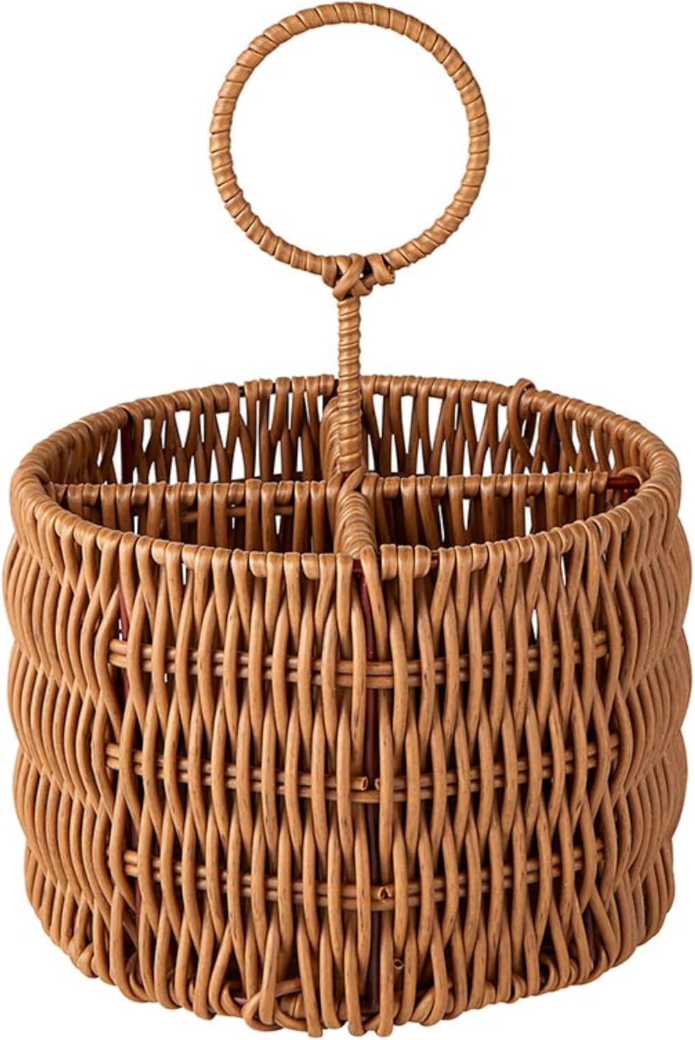 Santa Barbara Design Studio Silverware Caddy - Round Wicker Tabletop Flatware Organizer, 10" H, Brown