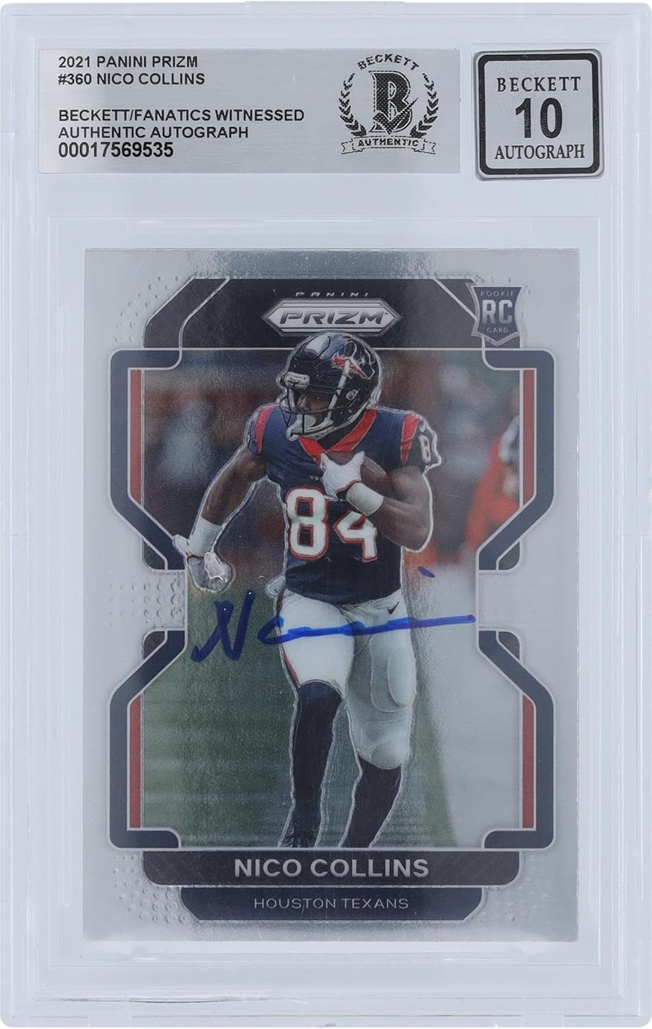 Nico Collins Houston Texans Autographed 2021 Panini Prizm #360 Beckett Fanatics Witnessed Authenticated 10 Rookie Card - Football Slabbed Autographed Rookie Cards