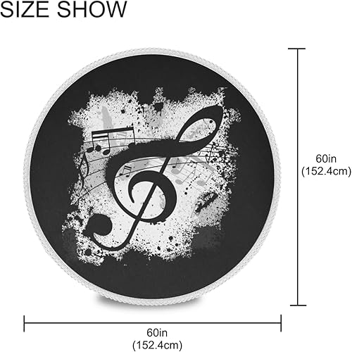 Miniatura 4 de Decoración de mesa para fiesta Gunge negro notas musicales, mantel redondo de poliéster musical retro, mantel redondo de encaje blanco de 60