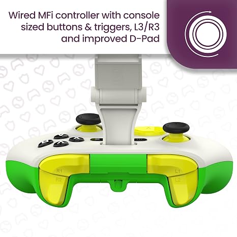 ESL Gaming Controller for iOS iPhone Wired Gamepad with Triggers, Power Pass Through Charging, D-Pad & Headphone Socket - Handheld Game Console Accessory with ZeroG Mobile Device Holder