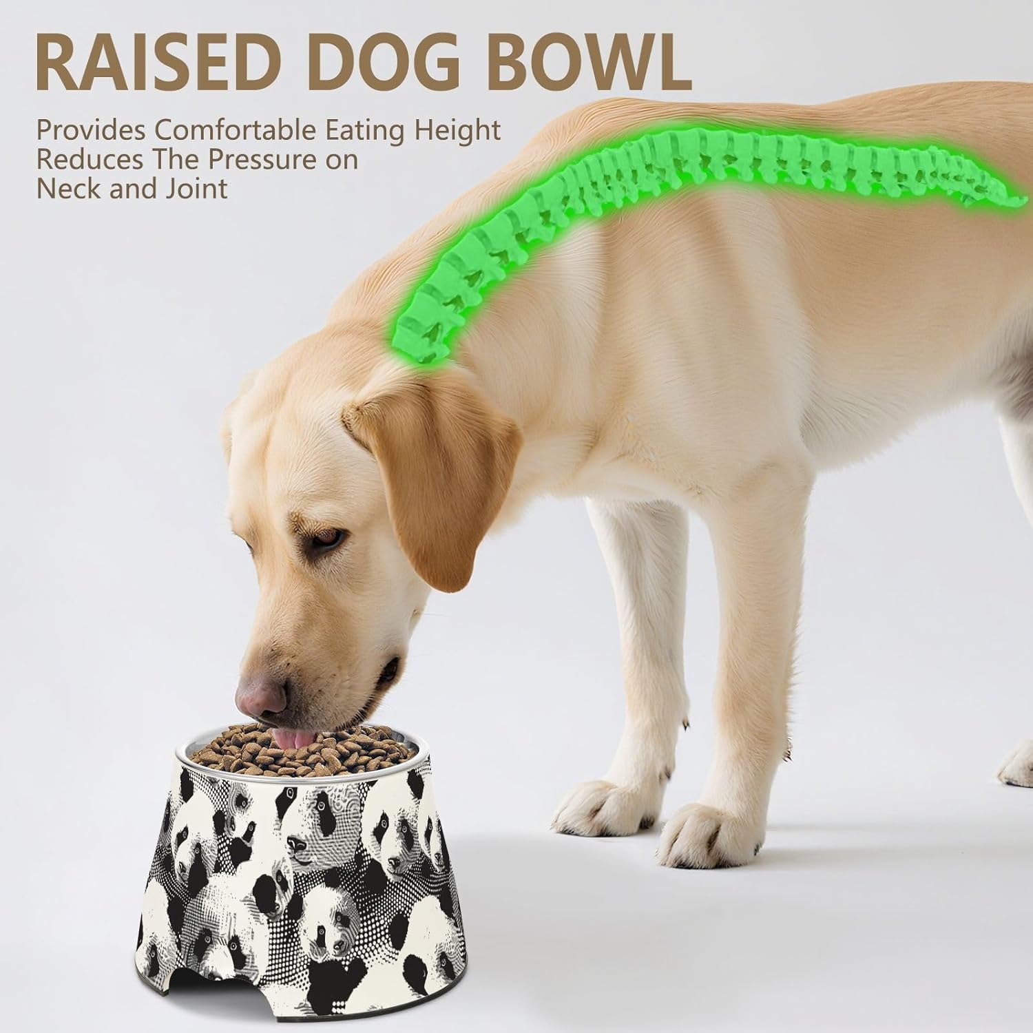 Pointlism Pandas Black Bowl for Pets Non Slip Stainless Steel Cats Food Dish for Slow Feed Cats Whisker Fatigue